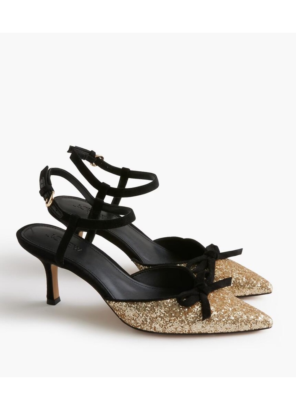 NEW J. Crew Factory Gold Glitter black Bow Heels pointed toe Size 8 CD260 $178